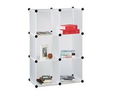 Relaxdays Stufenregal 6 Fächer, Steckregal als Kleiderschrank oder Raumteiler, offenes Regalsystem, weiß