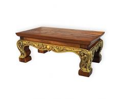 Wilai Bonsaitisch Asiatisch Pflanzentisch Opiumtisch Dekotisch Kleiner Tisch aus Holz Natur lasiert Gold Echte Handarbeit 25x14x10 cm