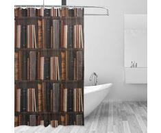 WowPrint Dekorativer Duschvorhang, Old Book-Bibliothek, Bücherregal, wasserdicht, Anti-Schimmel, Polyester, waschbar, 60 x 183 cm, mit 12 Haken C-Ringe für Badezimmer