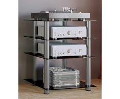 VCM 14105 Hifi Möbel Rack Phono Turm Medienrack Medienmöbel Regal Tisch Aluminium Glas Schwarzglas Bilus