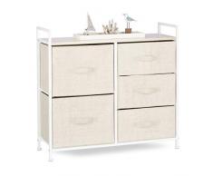 Relaxdays Regalsystem, 5 Stoff-Schubladen, universale Schubladenbox, Metall und Holz, HxBxT: 77,5 x 83 x 29 cm, beige