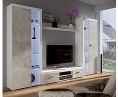 Küchen-Preisbombe TOP Wohnwand Rumba XL Anbauwand Wohnkombi Wohnzimmer Beton Optik + Weiss matt