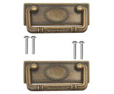 FUXXER® - 2x Antike Möbel-Griffe klappbar, Schubladen-Griffe, Schrank-Griffe, Klappgriffe für Truhen, Schränke, Kommoden, Antik Bronze Messing Design, 95 x 41 mm, 2er Set