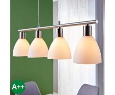 Lindby Pendelleuchte Simeon dimmbar (Modern) in Alu aus Glas u.a. für Wohnzimmer & Esszimmer (4 flammig, E14, A++) - Deckenlampe, Esstischlampe, Hängelampe, Hängeleuchte, Wohnzimmerlampe