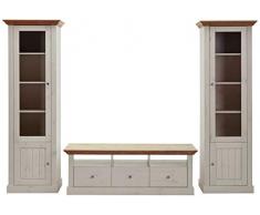 Steens Monaco Wohnwand, 3 teilig, 352 x 190 x 56 cm (B/H/T), Kiefer massiv, weiß provence