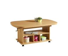 Pharao24 Ausziehbarer Couchtisch aus Buche mit Rollen