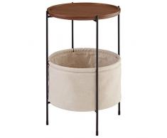 Amazon Marke - Rivet Meeks Runder Beistelltisch mit Ablagekorb, Nussbaum und kremfarbener Stoff