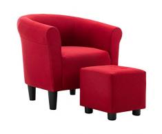 Tidyard 2-TLG.Chesterfield-Sessel Polstersessel aus Kunststoff und Textilgewebe Mit Hocker,Lounge Sessel mit Armlehnen,Ohrensessel Armlehnensessel Fernsehsessel für Esszimmer,Wohnzimmer,Weinrot