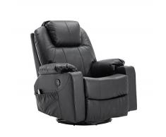 MCombo Rindleder Fernsehsessel Relaxsessel Massage Heizung USB (manuell verstellbar) (Schwarz)