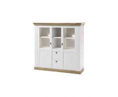 Highboard Côte d’Azur, Pinie weiß/Wotan Eiche NB, 148 x 139 x 44 cm, Schrank, Wohnzimmer, Kommode, Hochkommode, Wohnzimmerschrank Ausführung ohne Beleuchtung