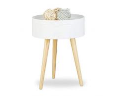 Relaxdays Beistelltisch rund skandinavisches Design, 70er, Nachttisch mit Tablett, Staufach, HxBxT: 50x38x38 cm, weiß