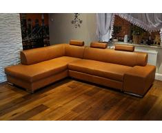 Quattro Meble Cognac Farbe Echtleder Ecksofa London II 3z 275 x 200 Sofa Couch mit Bettfunktion, Bettkasten und Kopfstützen Braun Glatt Echt Leder Venice Cognac Eck Couch große Farbauswahl