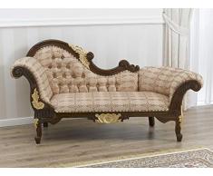 SIMONE GUARRACINO LUXURY DESIGN Recamiere Joana Englischer Barock Stil Chaiselongue-Sofa walnuss und Blattgold Damast Stoff elfenbeinweiß und Gold Crystal Sw Knöpfe