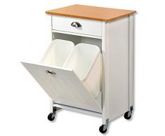 Kesper Küchenwagen mit Mülltrennsystem aus Holz, 50 x 37 x H79 cm Küchenschrank für Müllsäcke mit Arbeitsplatte und Schublade, 15 L Mülltüten