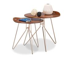Relaxdays Beistelltisch 2er Set Holz, Metallgestell, Retro-Design (Walnuss), Couchtisch Holz, moderner Look, braun