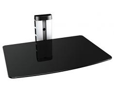 RICOO DVD-S1 Multimedia Regal aus Glas - Silber Schwarz mit Kabelkanal & Höhenverstellbar Ablage für TV Zubehör Lautsprecher Boxen Receiver Beamer