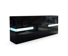 Vladon Sideboard Kommode Flow, Korpus in Schwarz Hochglanz/Front in Schwarz Hochglanz inkl. LED Beleuchtung
