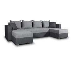 Wohnlandschaft mit Schlaffunktion Beno - U-Form Couch, Ecksofa mit Bettkasten, Couchgranitur mit Bettfunktion, Polsterecke, Big Sofa, Polstergarnitur (Dunkelgrau + Grau (Cayenne 1118 + Enjoy 21))