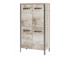 lifestyle4living Highboard, Badschrank, Badezimmerschrank, Stauraumschrank, Garderobe, Sideboard, Holzeinlegeböden, 4-türig, Eiche Antik-NB, 64/119/34 cm