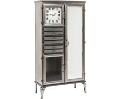 Kare Design Hochkommode Buster Time, Spiegelkommode, Kleine Kommode mit integrierter Uhr, Schubfächern und Türe (B/H/T) 85x167x38cm