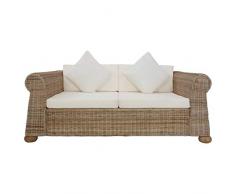 Tidyard Sofa 2-Sitzer mit Auflagen Rattansofa Loungesofa Sitzmöbel Wohnzimmersofa Wohnmöbel Büromöbel Rattanmöbel Designersofa Natur Rattan
