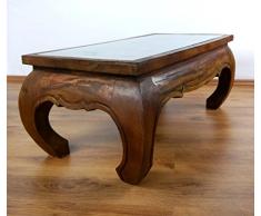livasia Großer Opiumtisch mit eleganter Elefantenschnitzerei, Asiatischer Couchtisch aus Massivholz der Marke Asia Wohnstudio, Asiatisches Möbelstück im Naturton. Asiatischer Couchtisch aus Massivholz