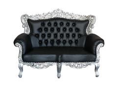 Barock Möbel Barock Sofa Grande 2 Sitzer silber/schwarz