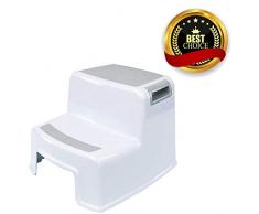 AOBETAK Tritthocker Kinder 2 Stufen, Rutschfester Kunststoff Baby Fußbank, Töpfchen Trittleiter Hocker für Kleinkinder, Kinderhocker für Toilettentrainer, Badewanne, Zähneputzen, Händewaschen, Weiß