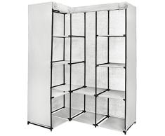 BB Sport Eck-Kleiderschrank Stoffschrank Faltschrank 169 x 130 x 45 cm in vielen Farben mit 12 Fächern und 2 Kleiderstangen, Farbe:Atlasweiß