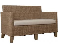 korb.outlet Rattan-Sofa 2-Sitzer Lounge in der Farbe Grau inkl. Sitzpolster Beige, Couch aus echtem Rattan