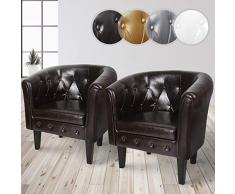 MIADOMODO Chesterfield Sessel aus Kunstleder und Holz - Bequem, mit Rautenmuster, Set verfügbar - Lounge Sessel, Clubsessel, Armsessel, Wohnzimmer Möbel (Braun, 2er)