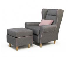 Collection AB Chrisi Ohrensessel inklusiv Hocker, Stoff, grau, 88 x 89 x 99 cm