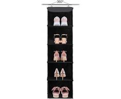 BrilliantJo Hängeregal, Hängeaufbewahrung mit 5 Fächern, Camping Schrankorganizer innen mit Metallrahmen, Organizer Aufbewahrungssystem für Kleiderschränke, 30 x 30 x 108 cm Schwarz