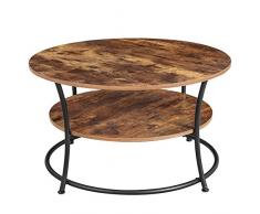 VASAGLE Couchtisch rund, Wohnzimmertisch, Sofatisch mit Ablage, einfacher Aufbau, Metall, Industrie-Design, Vintage, Dunkelbraun LCT80BX