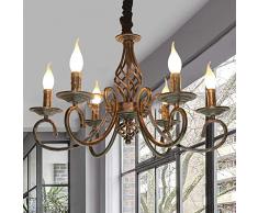 Antik Pendelleuchte Schatten Rustikale Französische Klassische Aristokratische Anhänger Kerze Kronleuchter Landhausstil Im Europäischen Stil Wohnzimmer Einfach, E14 Metall Hängeleuchte,Rust,6heads