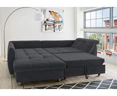 lifestyle4living Ecksofa mit Bettkasten | Schlaffunktion | Eckcouch Polsterecke L Couch Sofa L Form | Wohnlandschaft inkl. Rückenkissen und Zierkissen | Stoff Grau