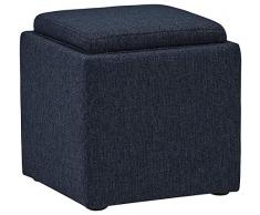 Modern Tweed Lift-Top Storage Ottoman Pouf, 17.7W, Denim