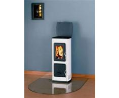 Eurotherm KA600998 Milano Kaminofen, eleganter Werkstattofen mit Glassichtscheibe, Dauerbrandofen aus Edelstahl, Wärmeleistung 5 KW, Farbe weiß Edelstahl