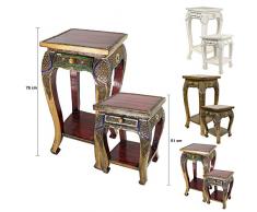 Nachttisch Hocker Beistelltisch Ablage Opiumtisch Akazien Massiv Holz Spiegelsteine Quadratisch Rot Antik - 51 cm hoch