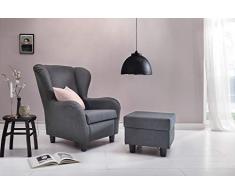 Furniture for Friends Möbelfreude® Ohrensessel Hellgrau Wohnzimmersessel mit Hocker