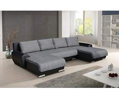 Wohnlandschaft Eckcouch Ecksofa Otis - Big Sofa, Couch mit Schlaffunktion und Bettkasten, U-Sofa, U-Form (Schwarz + Grau (Madryt 1100 + Berlin 01))