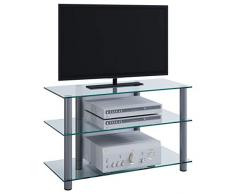 VCM 14120 TV Rack Lowboard Schrank Konsole Fernsehtisch Möbel Bank Glastisch Tisch Aluminium / Klarglas Sindas
