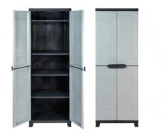 Vorteils-Pack 2 Stück Kunststoffschrank, Schrank mit vier höhenverstellbaren Böden, abschließbaren Türen und Füßen, Maße pro Schrank BxTxH in cm: 65 x 45 x 181 cm