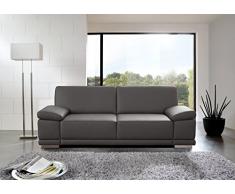 CAVADORE 3-Sitzer Sofa Corianne in Kunstleder / Leder-Couch in hochwertigem Kunstleder und modernem Design / Mit Armteilfunktion / 217 x 80 x 99 / Kunstleder grau