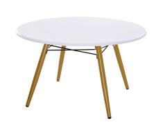 HOMCOM Couchtisch Wohnzimmertisch Beistelltisch Kaffeetisch Teetisch Nachttisch rund Holz + Metall Natur + Weiß Ø80 x H45 cm