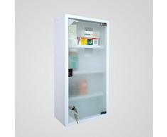 Style home Edelstahl Medizinschrank Arzneischrank Erste Hilfe Schrank Glastür mit Schloss, inkl 2 Schlüsseln Hausapotheke Größe (4 Fächer-Weiß, 60x30cm)