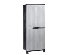 Kunststoffschrank NOBLE hoch, 171 x 68 x 40 cm, mit 3 Einlegeböden, verstellbar, je 20 kg Tragkraft pro Boden - hohe Version grau