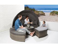 Wholesaler GmbH Poly Rattan Sonneninsel Gartenmöbel Strandkorb Strandmuschel in grau 4 teilig