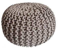 Sitz-Hocker Deko-Hocker Dekohocker Fuß-Ablage Pouf Sitzpouf Sitzpuff Grobstrick Optik Ø 45 cm x 30 cm, 100% Handarbeit extra schadstofffreie Füllung - extra fest und hart, versch. Farben r (Beige-BE)