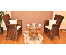Rattangruppe, Rattangarnitur, Rattansessel + Rattantisch Pluto inkl. Polster, Fb. Brown wash